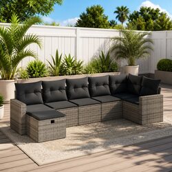 High-Quality 7 Piece Garden Sofa Set in Grey Poly Rattan