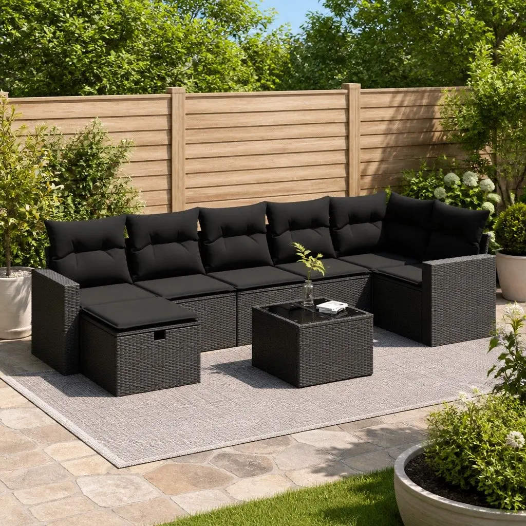 Garden Sofa Set PE Rattan 8 Piece Outdoor Furniture Patio Lounge Black