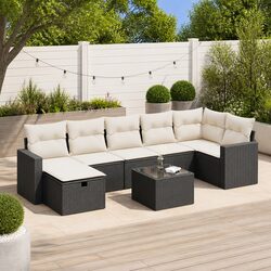 8 Piece Modular Black Poly Rattan Garden Sofa Set