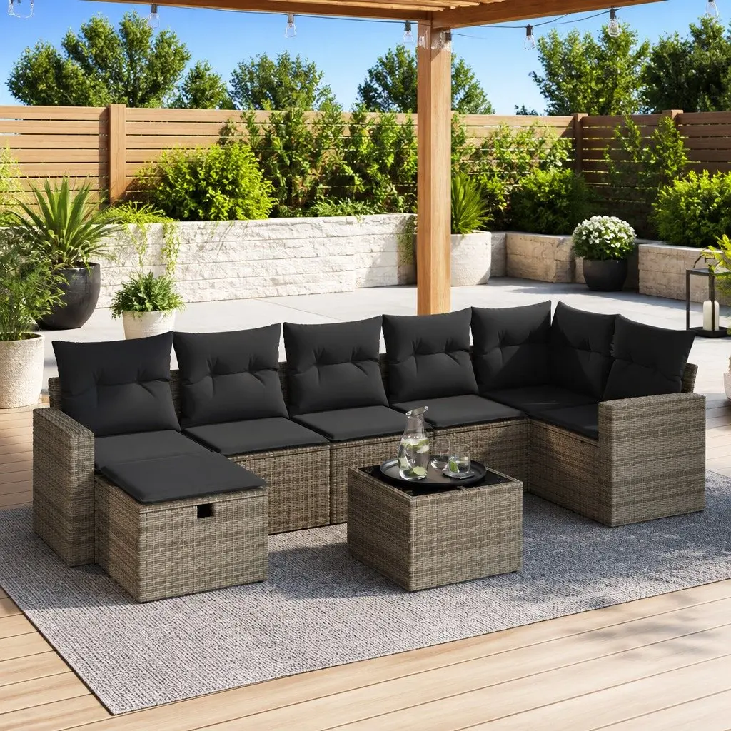 8 Piece Grey Poly Rattan Modular Garden Sofa Set