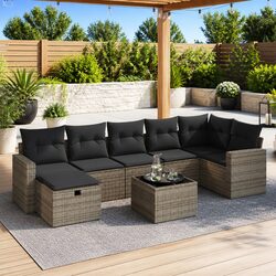8 Piece Grey Poly Rattan Modular Garden Sofa Set