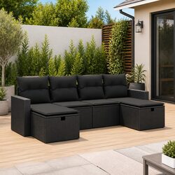 Premium 6-Piece Black Rattan Garden Sofa Set