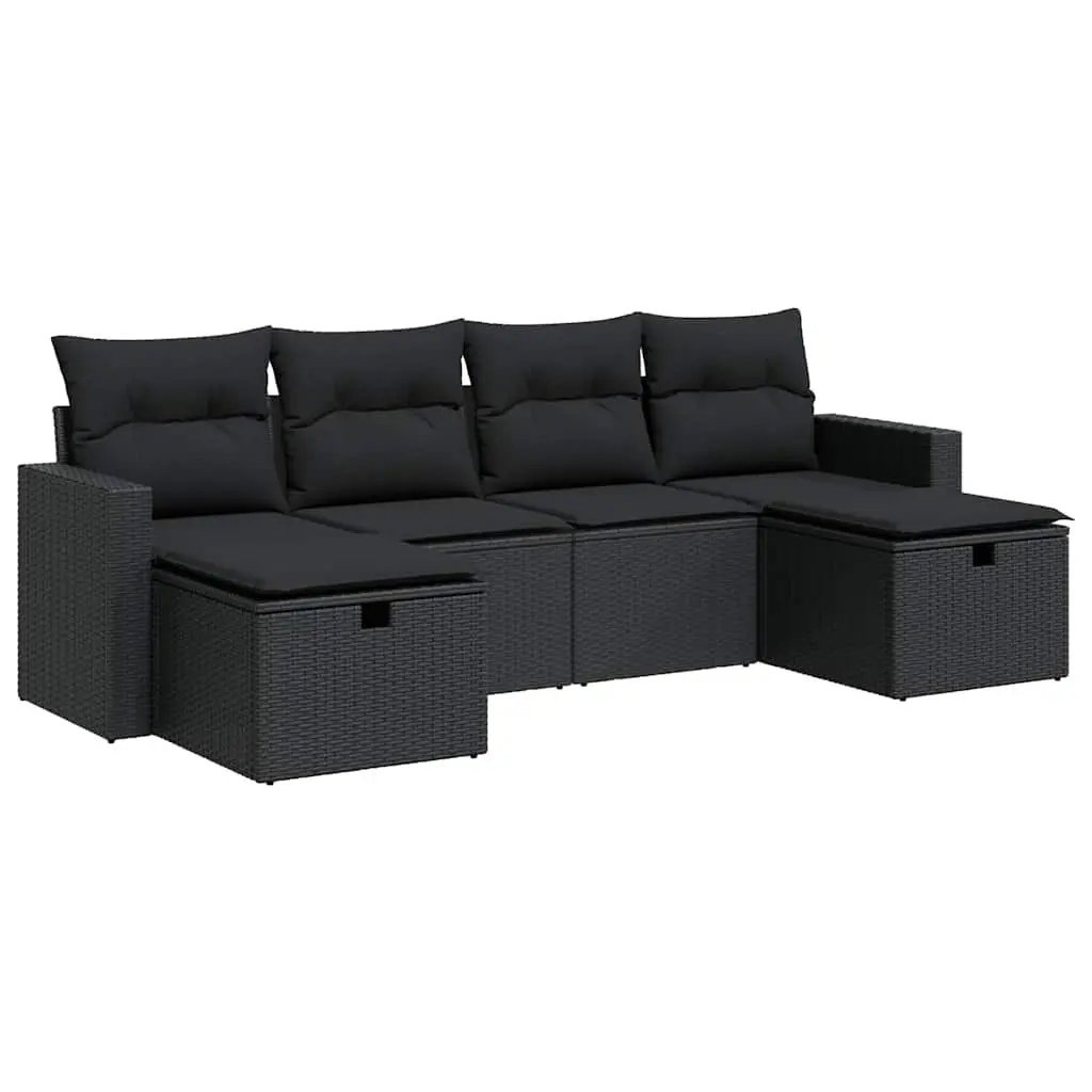 6-Piece Black Rattan Garden Sofa Set