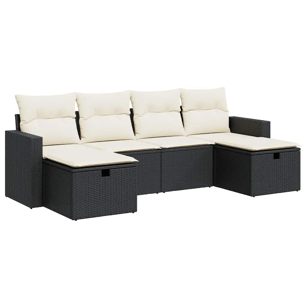 Outdoor Sofa Set PE Rattan 6 Piece Black Modular Patio Furniture