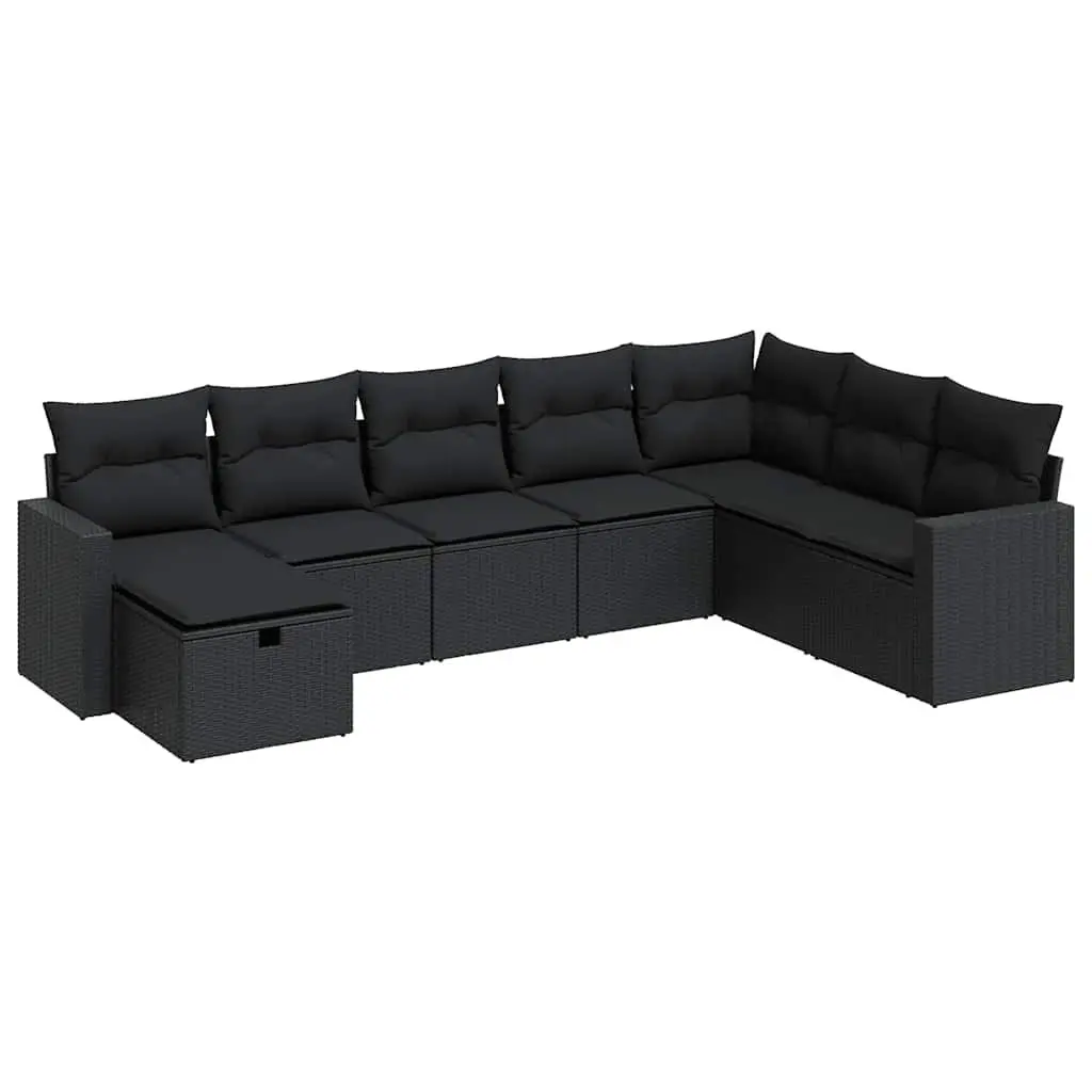 Garden Sofa Set PE Rattan 8 Piece Modular Outdoor Furniture Black