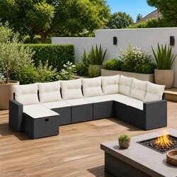 8-Piece Modular Black Poly Rattan Outdoor Sofa Set