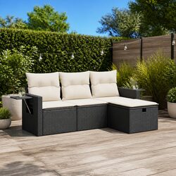 4-Piece Black Modular Garden Sofa Set for Outdoor Spaces