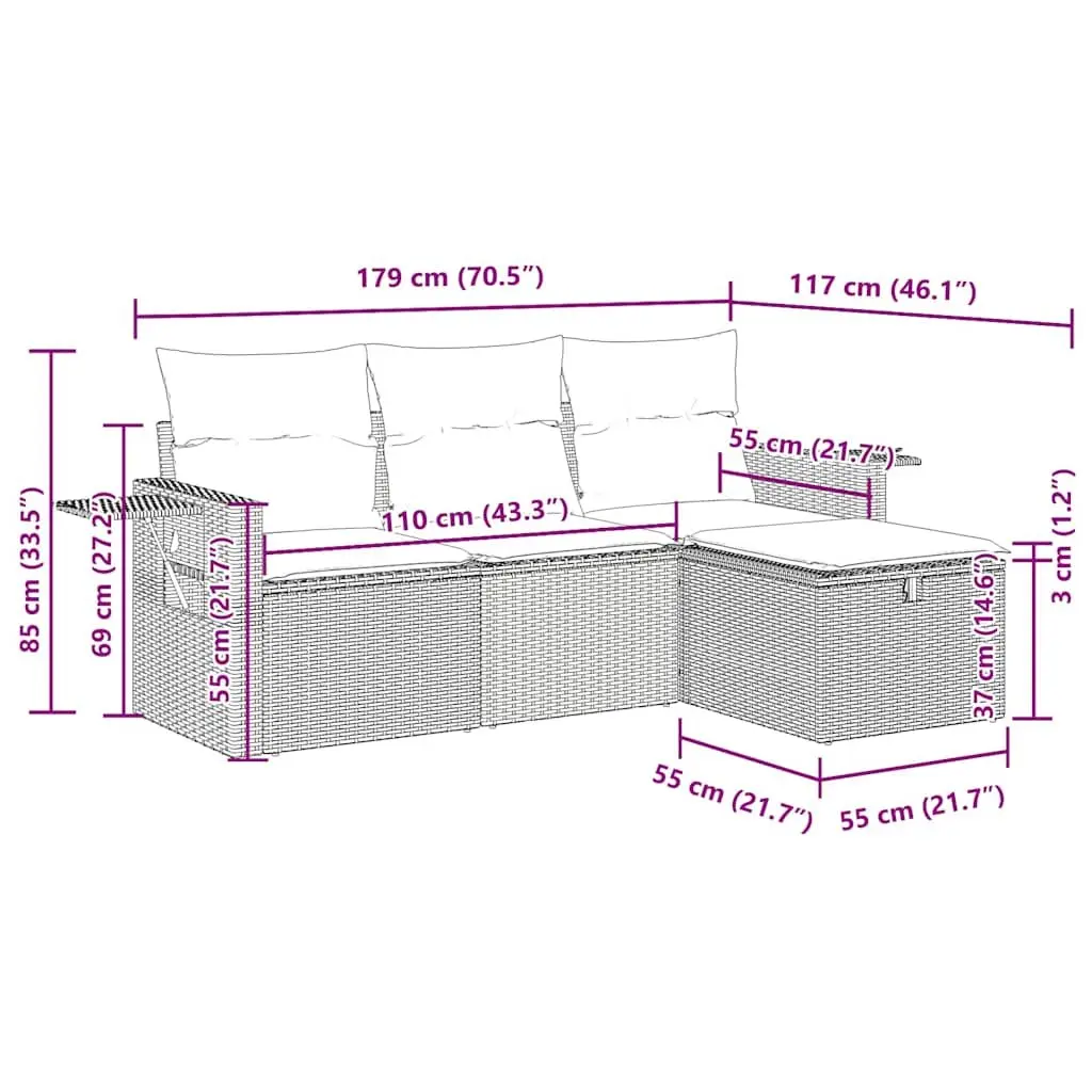 4-Piece Black Modular Garden Sofa Set for Outdoor Spaces