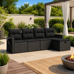 Durable 5 Piece Garden Sofa Set with Cushions and Storage