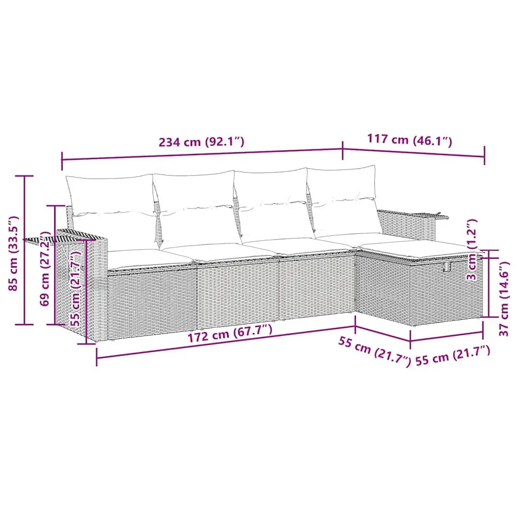 5 Piece Modular Garden Sofa Set in Black