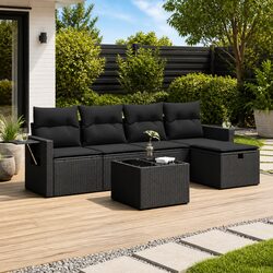 Sturdy 6-Piece Modular Garden Sofa Set in Black