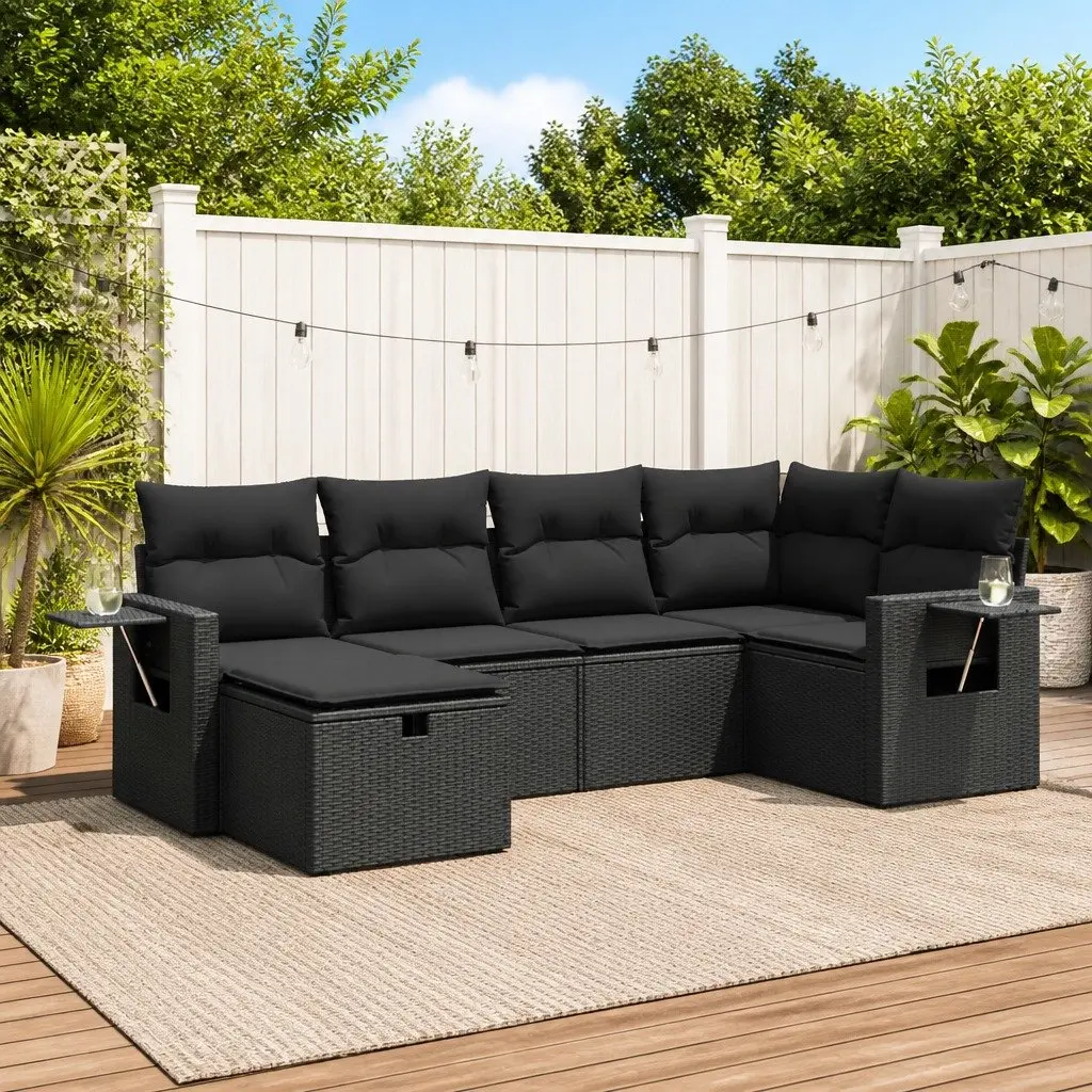 6 Piece Black Garden Sofa Set