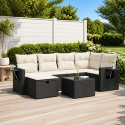Premium 7-Piece Black Rattan Garden Sofa Set