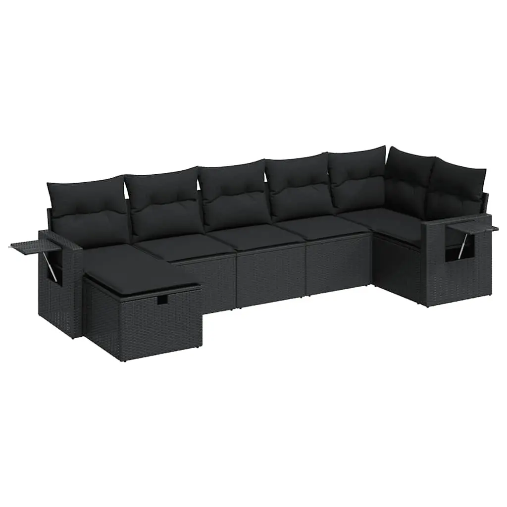 Garden Sofa Set 7 Piece Outdoor Furniture Patio Sectional with Cushions Black