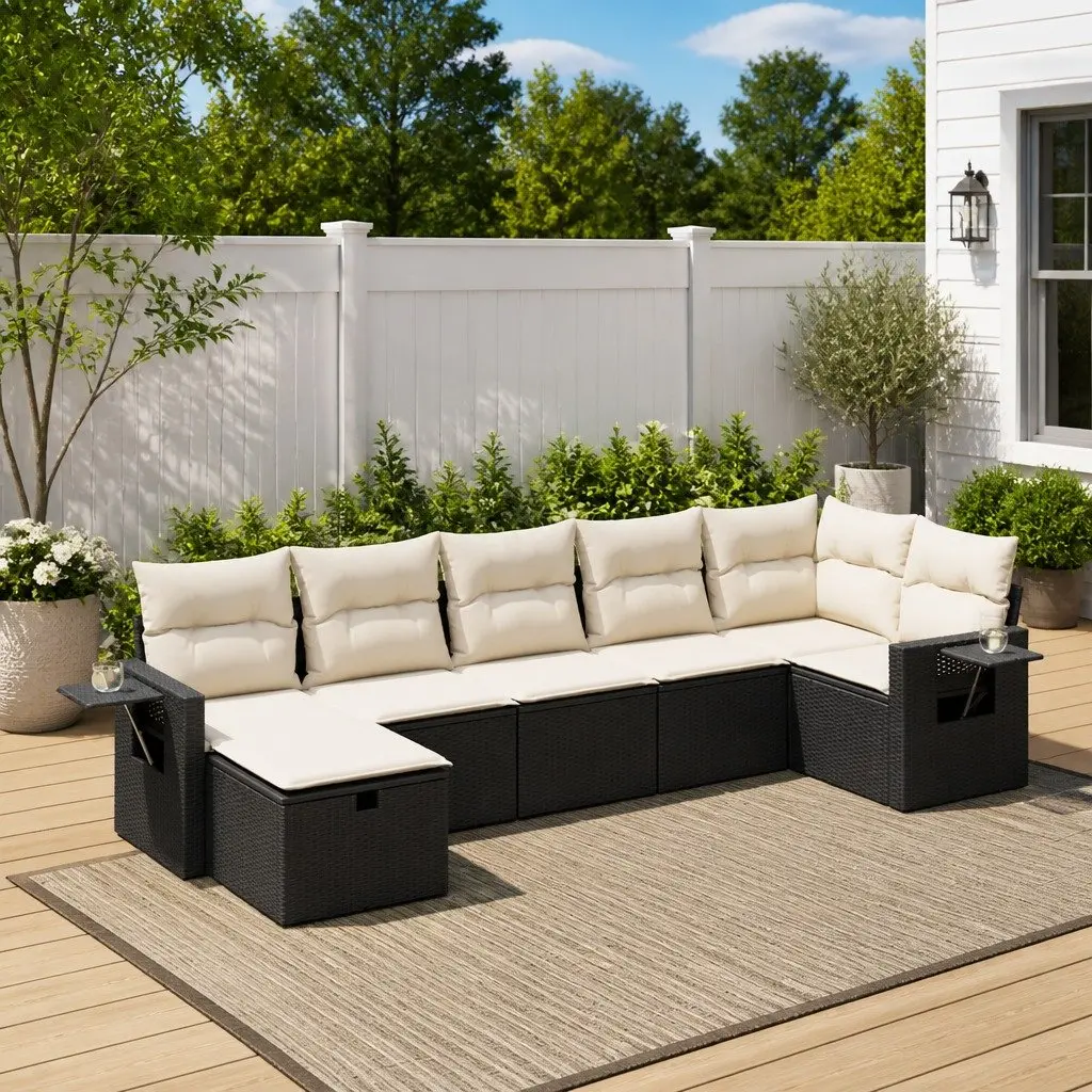 7 Piece Black Modular Garden Sofa Set