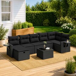 High-Quality 8 Piece Black Modular Garden Sofa Set