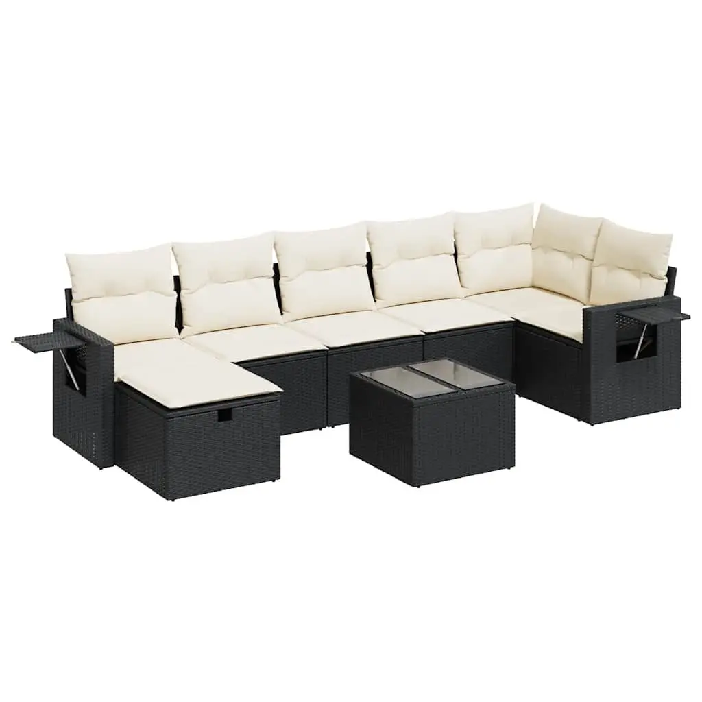 Garden Sofa Set PE Rattan 8 Piece Outdoor Furniture Patio Lounge with Cushions Black