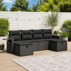 Black Poly Rattan 6-Piece Garden Sofa Set for Outdoor Use