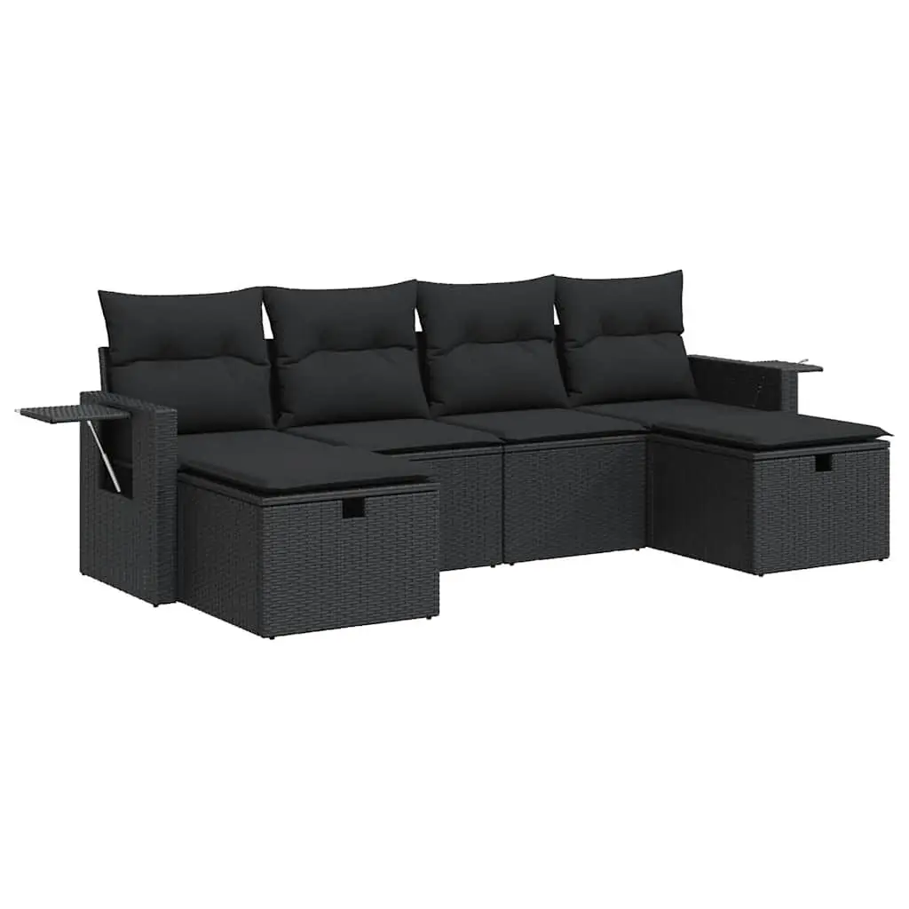 Garden Sofa Set PE Rattan 6 Piece Black Outdoor Furniture Patio Lounge
