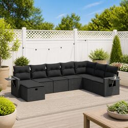 8-Piece Modular Outdoor Patio Sofa Set in Black Rattan
