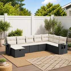 8-Piece Modular Outdoor Sofa Set in Black Rattan