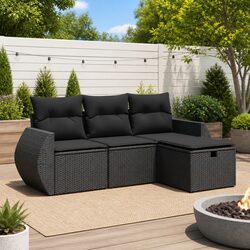 Premium 4-Piece Outdoor Patio Sofa Set in Black Rattan