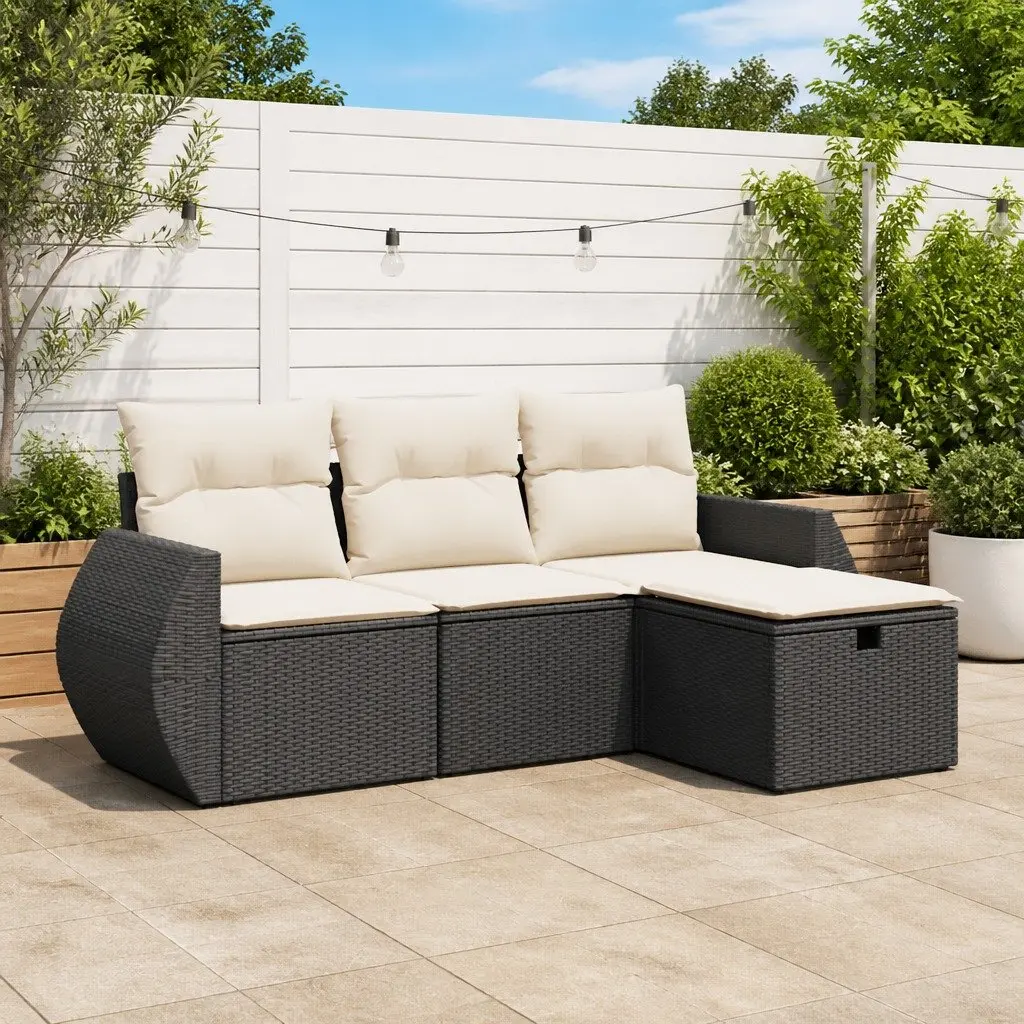 Black Poly Rattan 4 Piece Garden Sofa Set