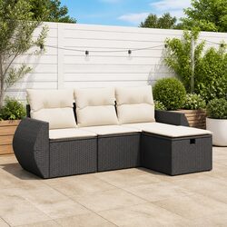 Premium Black Poly Rattan 4 Piece Garden Sofa Set