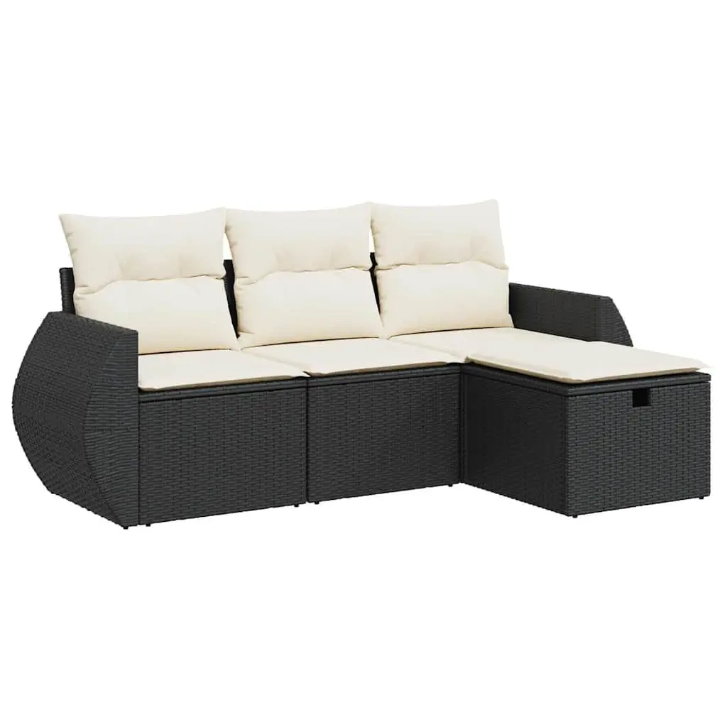 Black Poly Rattan 4 Piece Garden Sofa Set