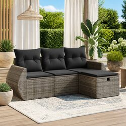 Durable 4 Piece Garden Sofa Set with Storage in Grey