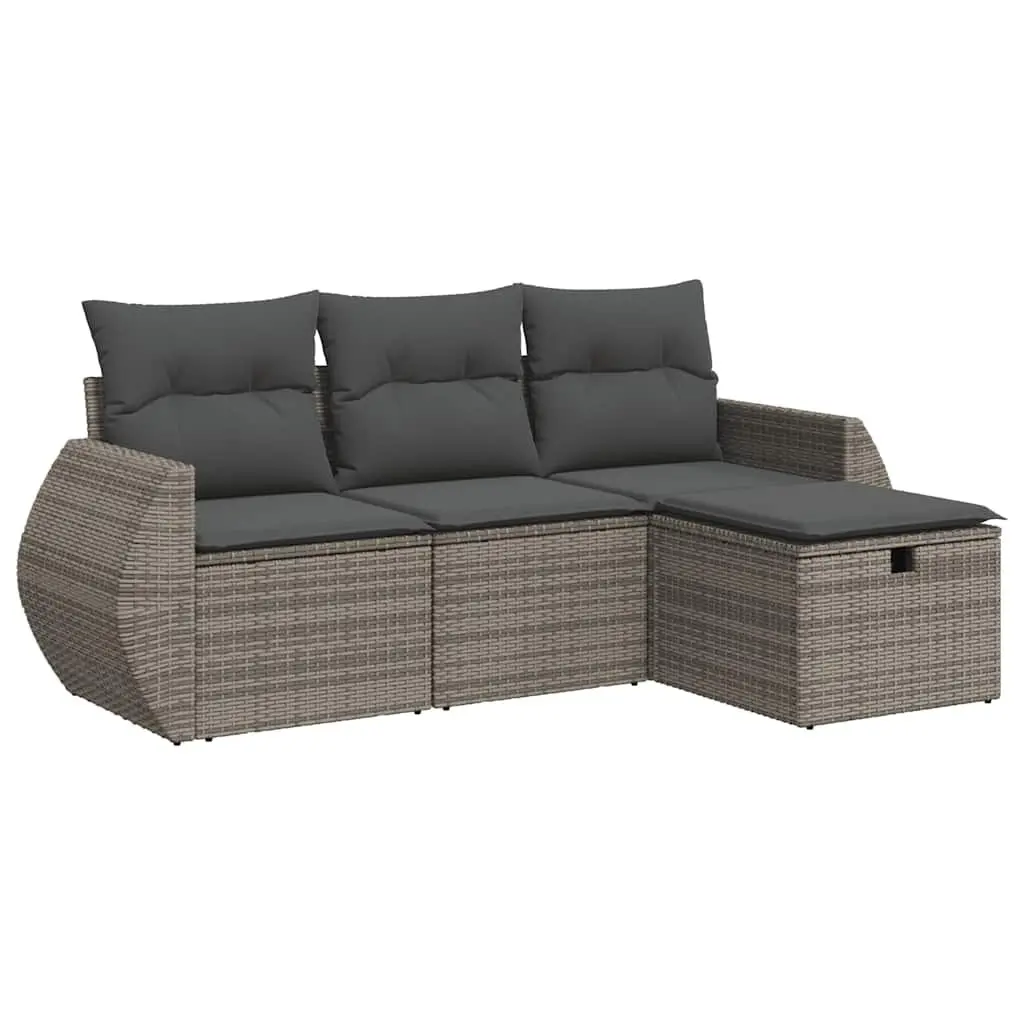 4 Piece Garden Sofa Set PE Rattan Grey Outdoor Furniture with Cushions Storage