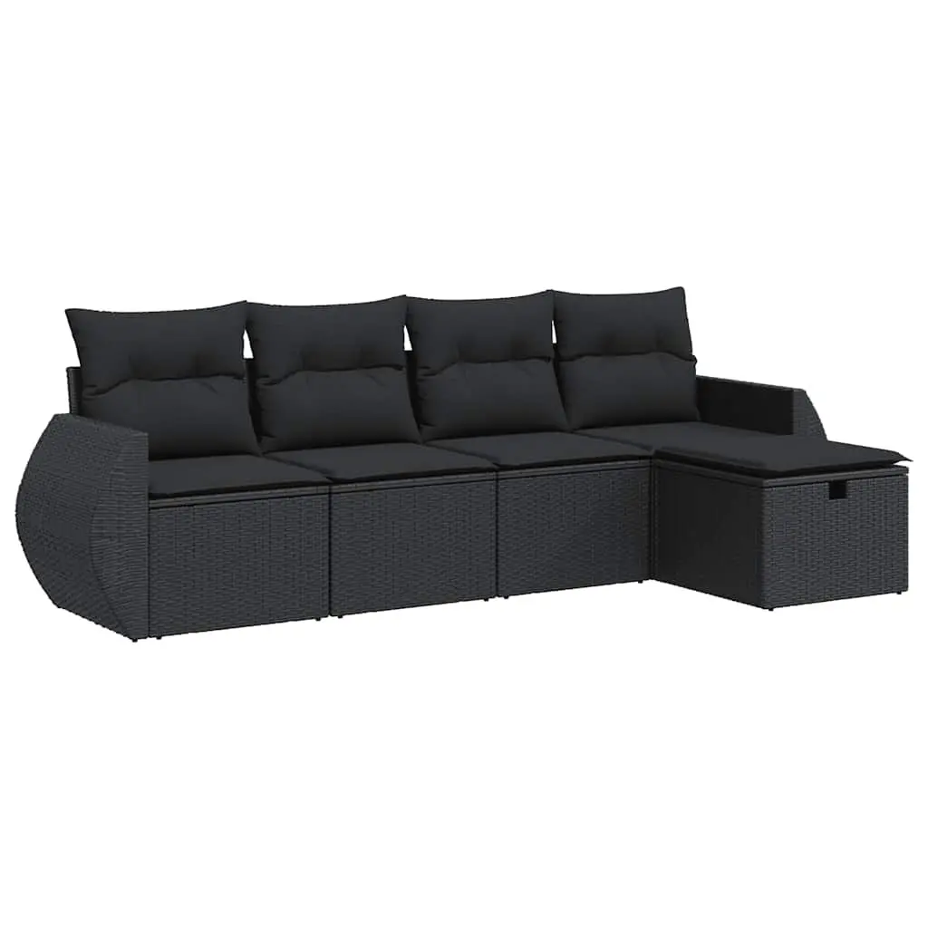 5 Piece Black Poly Rattan Garden Sofa Set