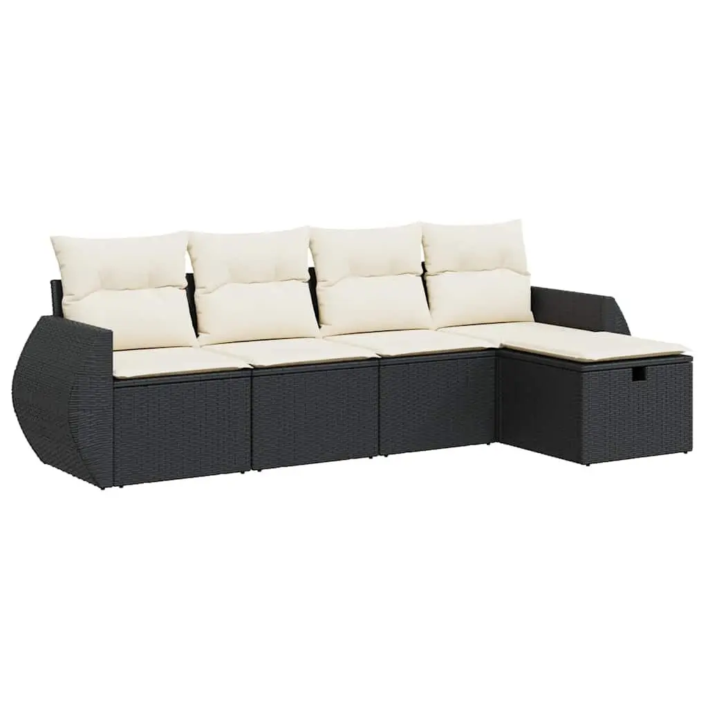 Garden Sofa Set PE Rattan 5 Piece Outdoor Furniture Black