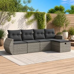 Premium 5-Piece Grey Poly Rattan Garden Sofa Set