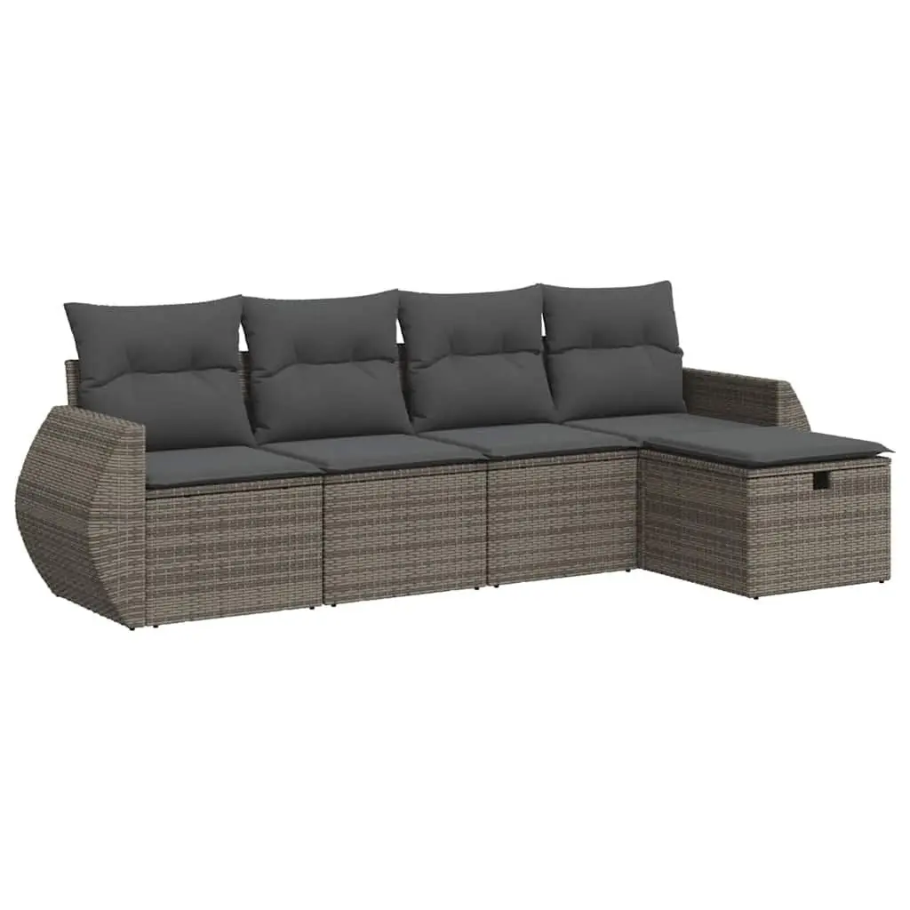 5-Piece Grey Poly Rattan Garden Sofa Set