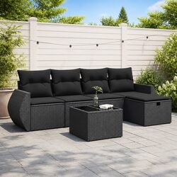 6 Piece Black Poly Rattan Modular Garden Sofa Set