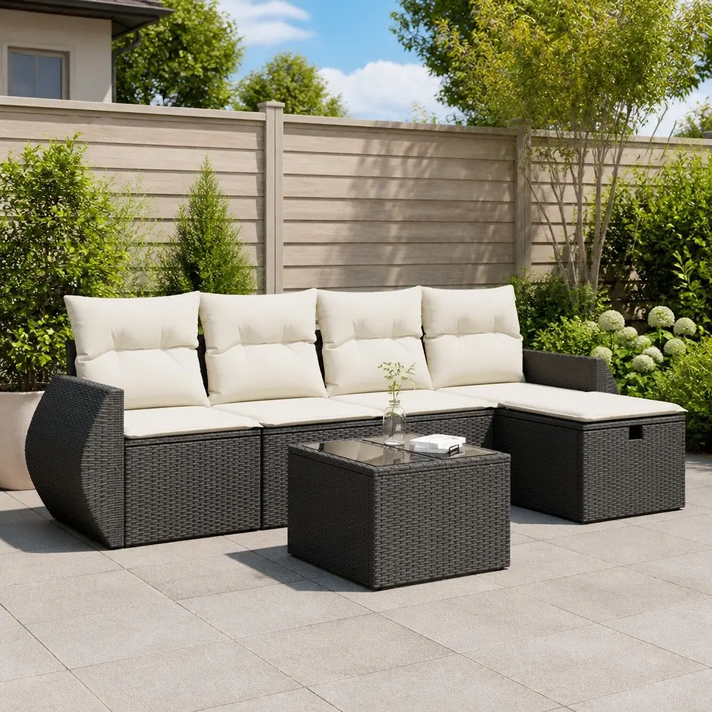 6-Piece Modular Outdoor Sofa Set in Black Rattan