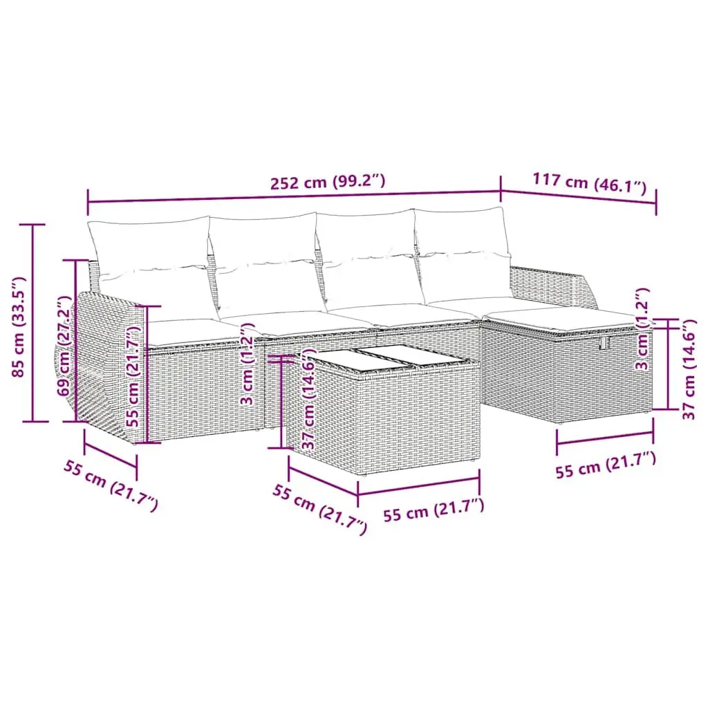6-Piece Modular Outdoor Sofa Set in Black Rattan