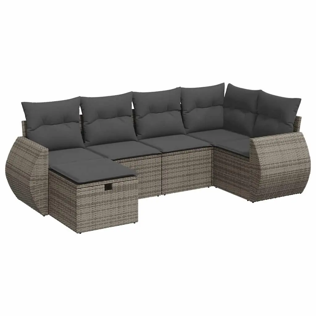 6 Piece Grey Poly Rattan Garden Sofa Set