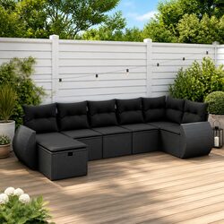 7 Piece Black Poly Rattan Garden Sofa Set