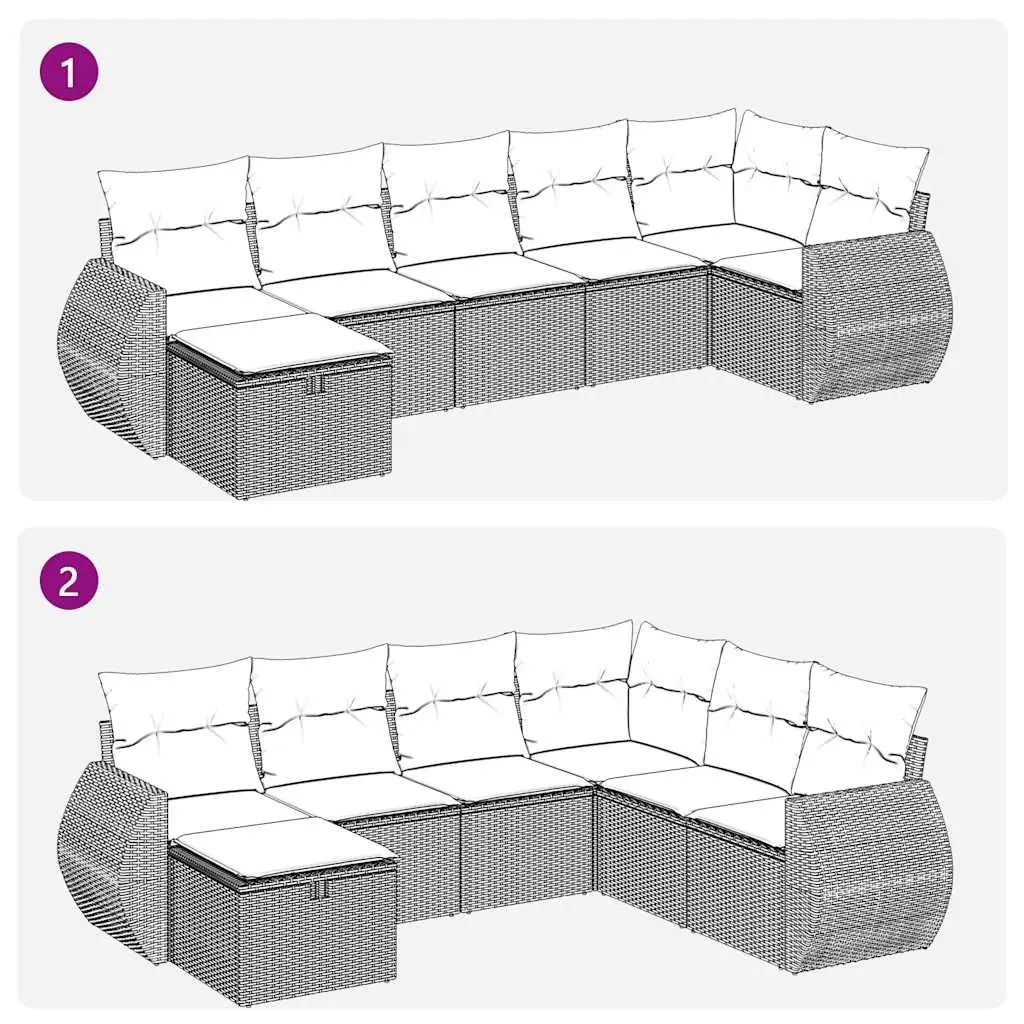 7 Piece Black Poly Rattan Garden Sofa Set