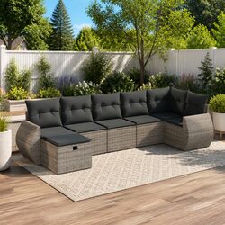 Premium 7-Piece Grey Poly Rattan Garden Sofa Set