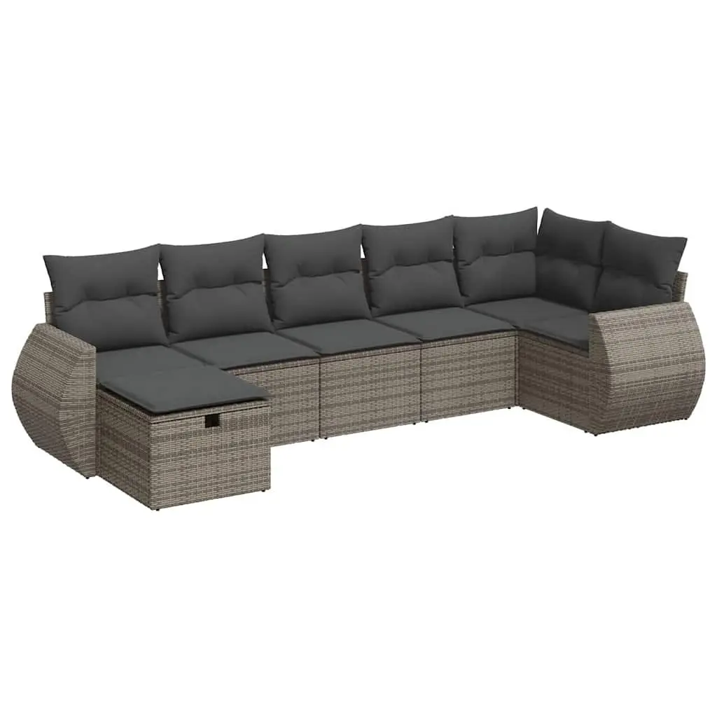 Garden Sofa Set PE Rattan 7 Piece Outdoor Furniture Grey Patio Lounge