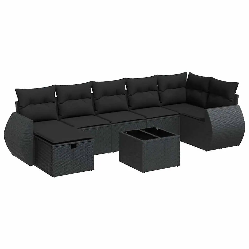 8 Piece Modular Black Poly Rattan Garden Sofa Set