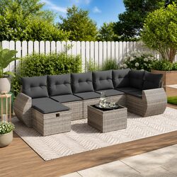 8 Piece Outdoor Garden Sofa Set with Grey Cushions
