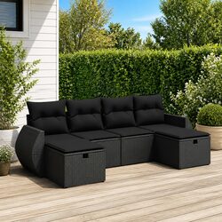 Black Modular Garden Sofa Set 6 Piece Outdoor Lounge