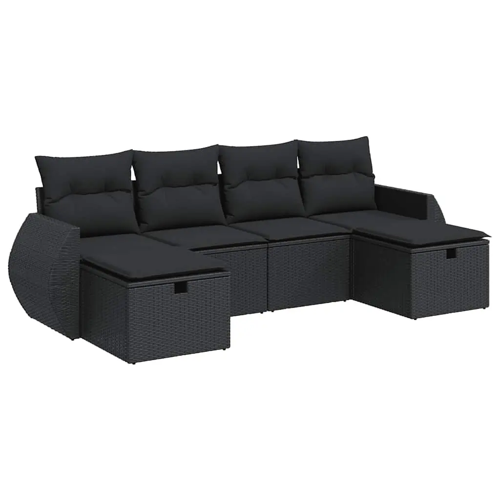 Black Modular Garden Sofa Set 6 Piece Outdoor Lounge