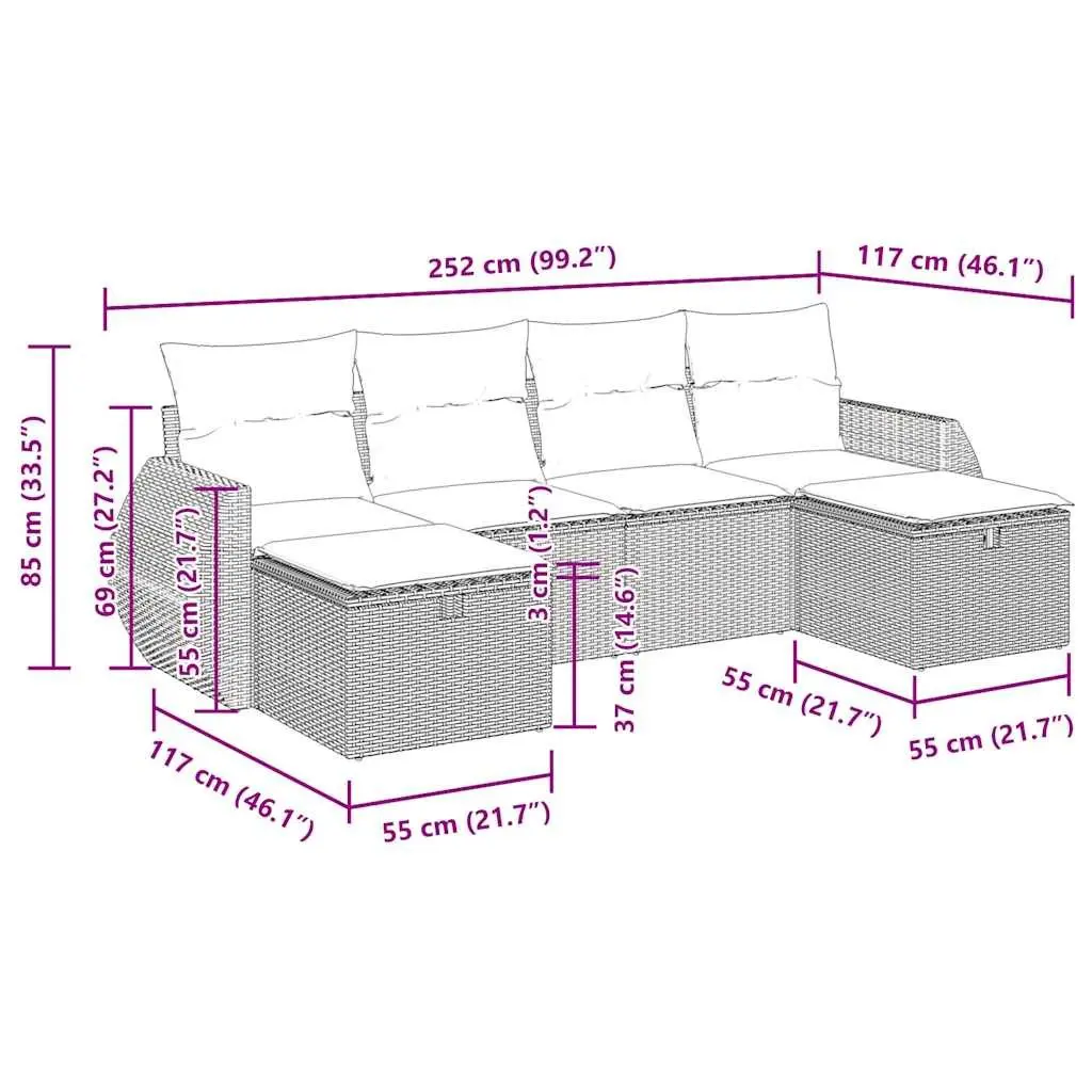 Black Modular Garden Sofa Set 6 Piece Outdoor Lounge