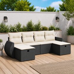 Premium 6 Piece Garden Sofa Set with Cushions in Black