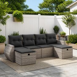 Premium 6-Piece Grey Poly Rattan Garden Sofa Set
